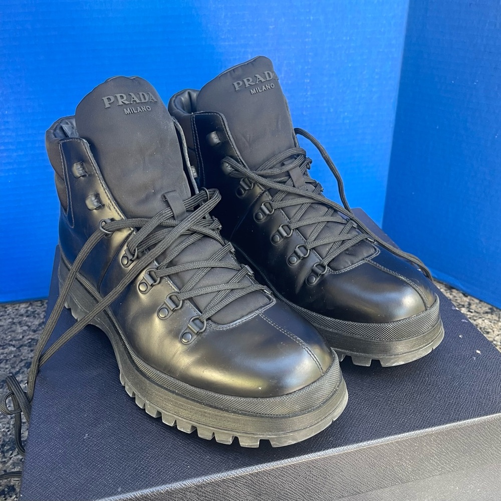 Prada Men's Black Leather Hiking Boots